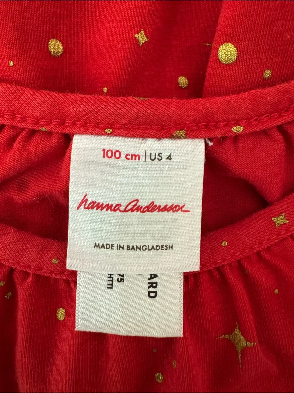 Hanna Andersson Red and Gold Long Sleeve Sparkle Tiered Dress, Size 4